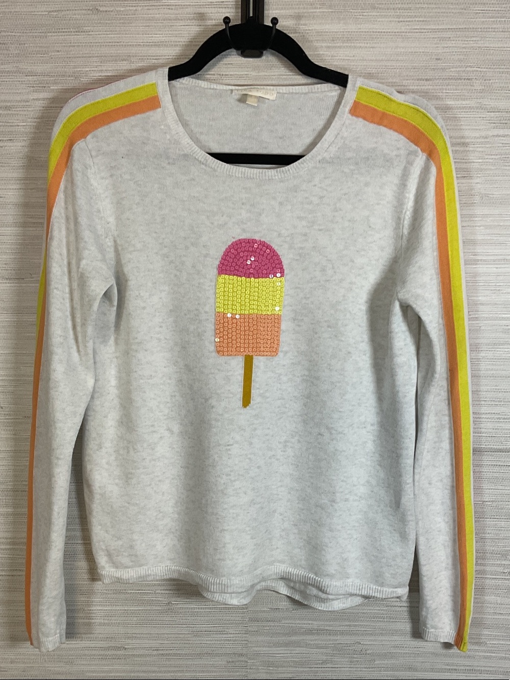 Lisa Todd Pop Top Cool Off Sweater Popsicle Stripes Sequins Small